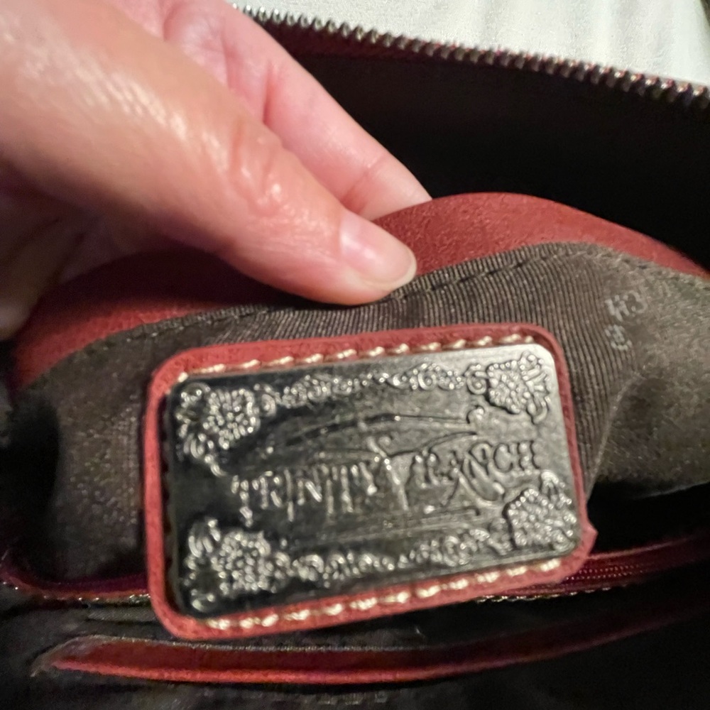 Trinity Ranch leather tooled bag-Red - Picture 4 of 7